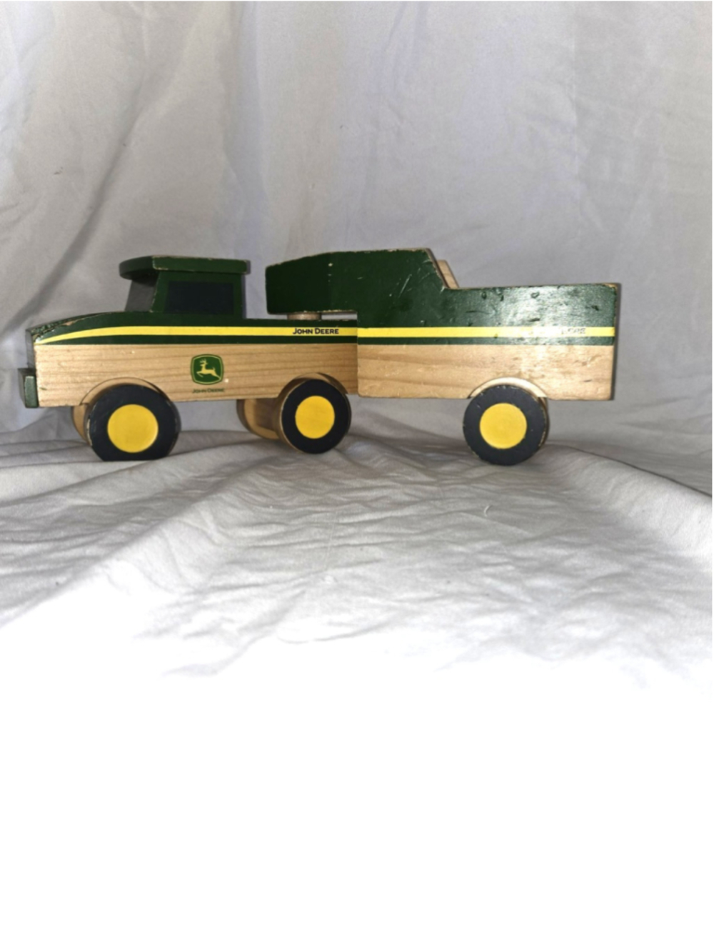 Learning Curve John Deere Wooden Pickup Truck And Trailer Log Carrier Set